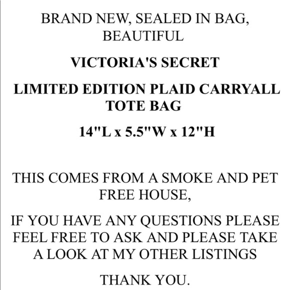 Victoria’s Secret Holiday 2021 Buffalo Plaid Tote / Carry All Bag NWT - Picture 8 of 8